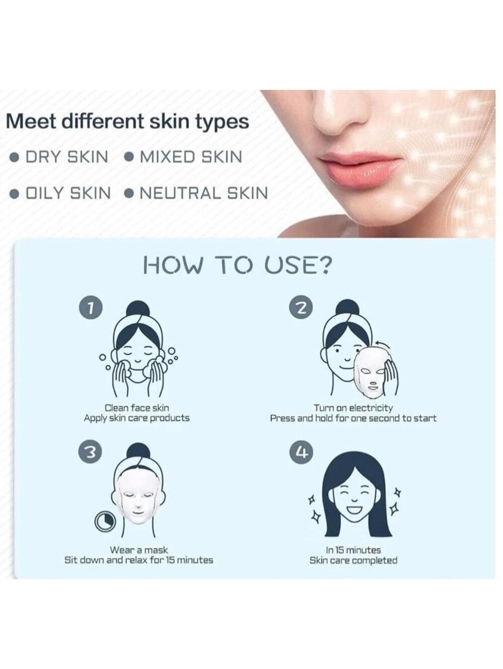 HXDZFX LED Facial Light Therapy Mask - White - Picture 3 of 5